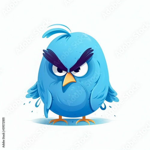 Unhappy Blue Bird Cartoon Illustration on White Background. Generative ai photo