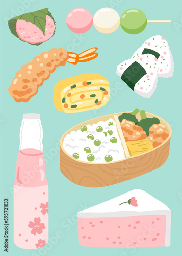 set of foods cherry blossom festival