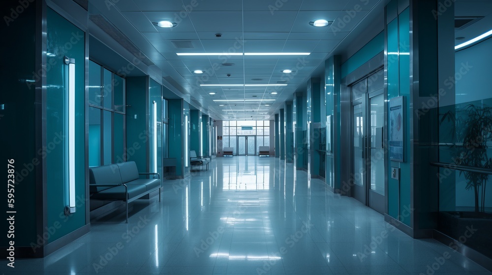 Modern hospital hall light lighting positive. Al generated Modern hospital hall light lighting positive. Al generated
