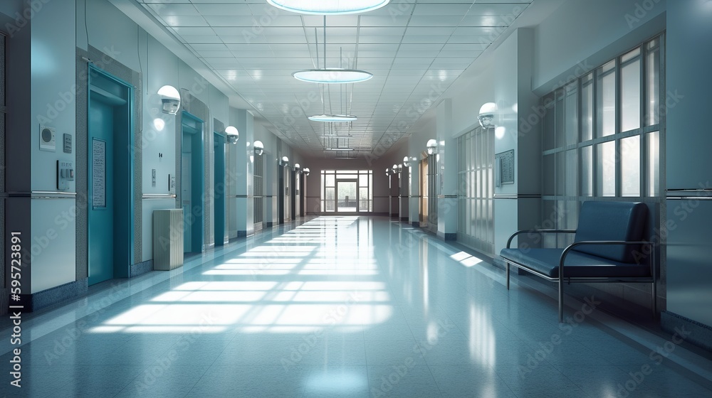 Modern hospital hall light lighting positive. Al generated Modern hospital hall light lighting positive. Al generated