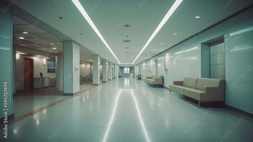Modern hospital hall light lighting positive. Al generated