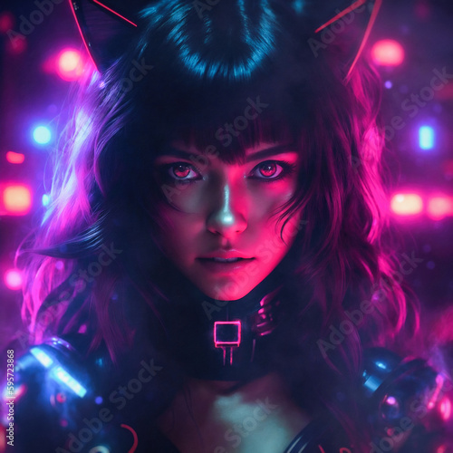 fantasy portrait of a female cyborg with cat ears created with using Generative AI Technology © archangelworks