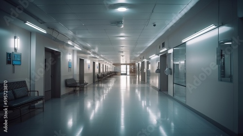 Modern hospital hall light lighting positive. Al generated