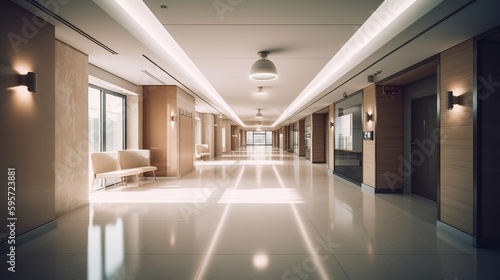 Modern hospital hall light lighting positive. Al generated