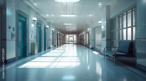 Modern hospital hall light lighting positive. Al generated