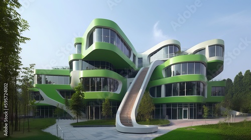 Modern education office building with green, eco concept. AI generated
