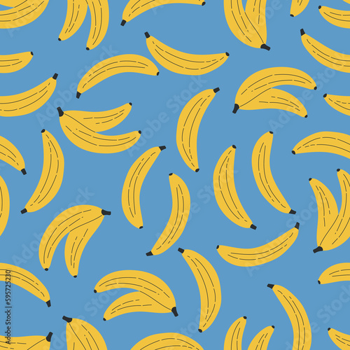Seamless pattern of bananas in blue background simple illustration wallpaper