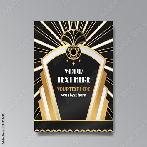 Art Deco luxury template golden black A4 page, menu, card, invitation