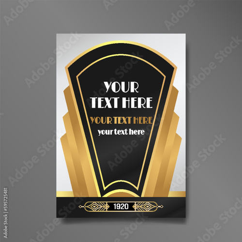 Art Deco luxury template golden black A4 page, menu, card, invitation