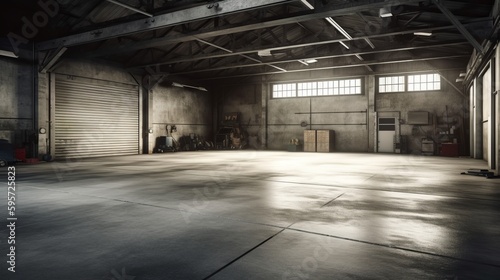 Open spacious empty garage photorealistic. Al generated