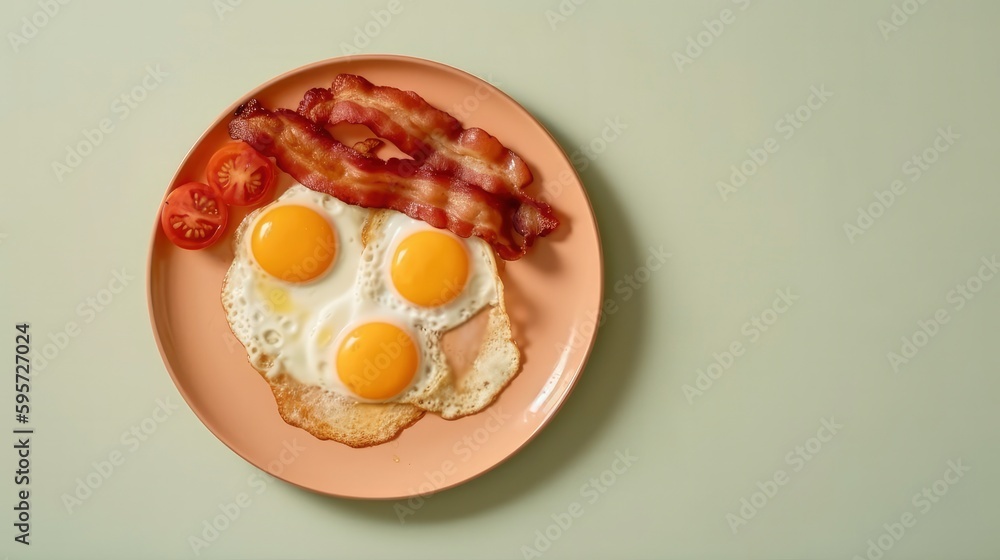 Bacon and eggs breakfast generated with Generative AI technology Bacon and eggs breakfast generated with Generative AI technology