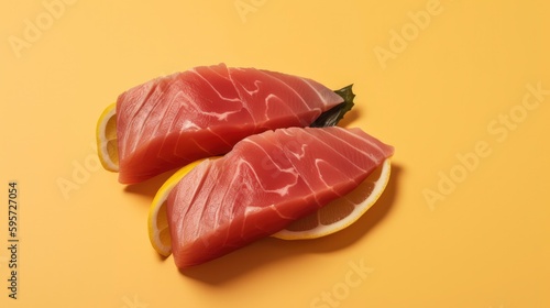 tuna sashimi on pastel background generated with generative ai technology