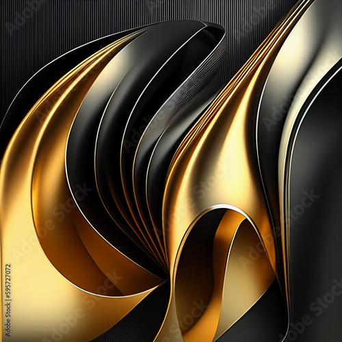 Futuristic Generative AI Illustrations: Black, Gold and Gray Organic Layered Shapes in Space