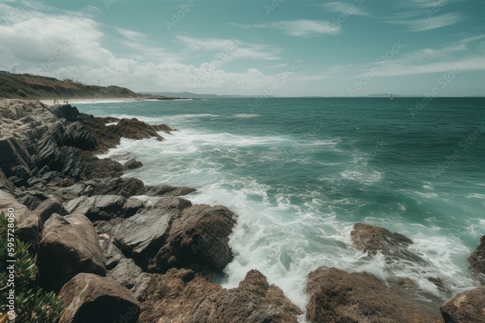 Scenic vista of ocean shoreline. Generative AI
