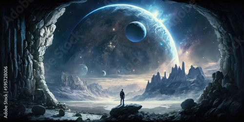 Print op canvas Outer planet landscape with from sci fi novel