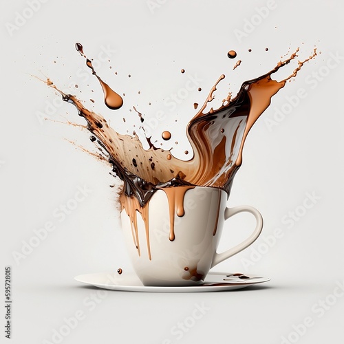 cup of coffee with splash, white background , AI generation