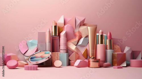 Tableau sur toile various makeup products, skincare and beauty products, cosmetics picture, AI gen