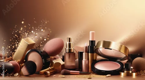 Obraz various makeup products, skincare and beauty products, cosmetics picture