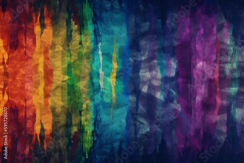 Rainbow watercolor brush stripes seamless pattern on dark violet background with grunge collage. Generative AI