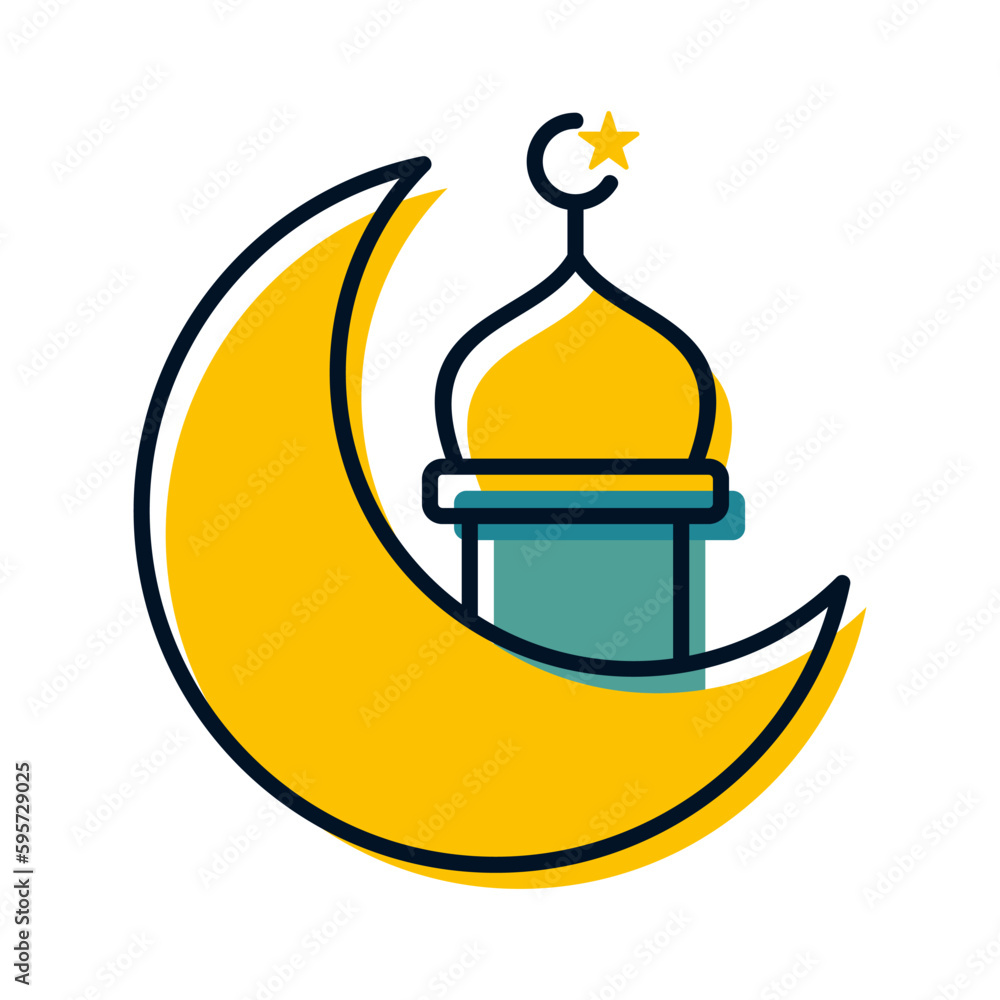 Naklejka premium moon with mosque religion islamic icon button vector illustration