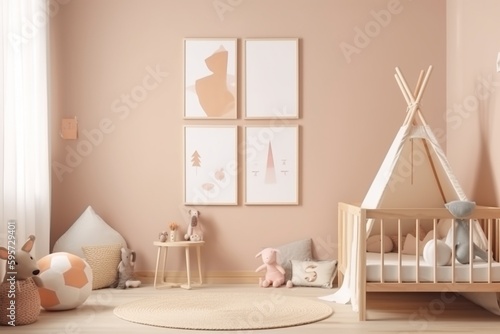 Aesthetic Baby Room Interior Created with Generative AI © dendyh7