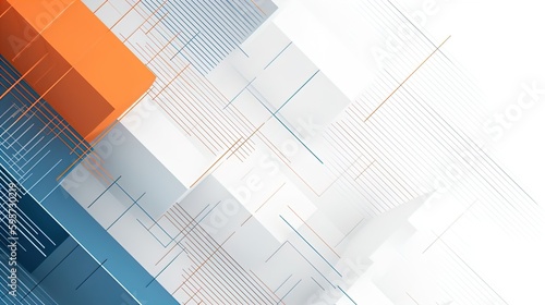 Geometric Shapes Transition from Orange to Blue on a White Square Background in 8K created with generative ai technology