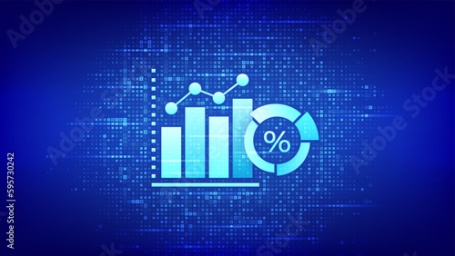 Business data analytics and robotic process automation icon made with currency symbols. Profit and revenue of company, BI or KPI concept. Background with currency signs. Vector illustration.