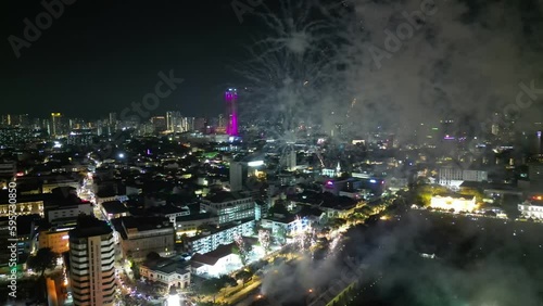 Wallpaper Mural Aerial view fireworks with background of Komtar in night Torontodigital.ca