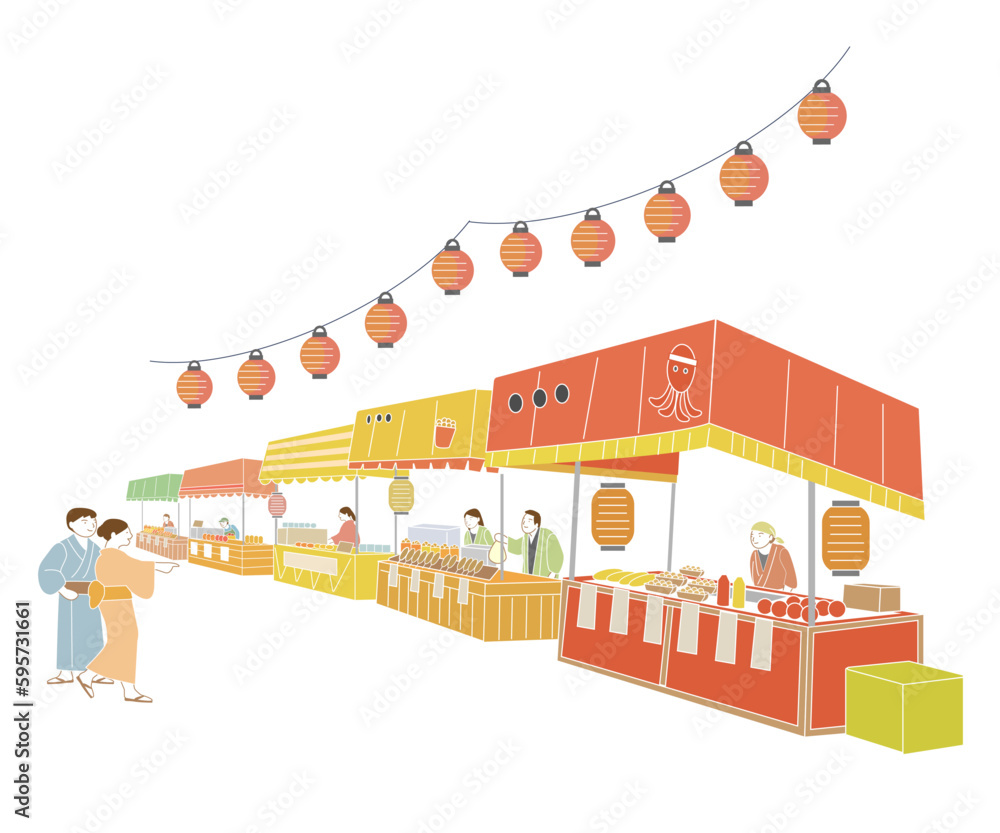 縁日の風景 屋台 Stock Vector | Adobe Stock