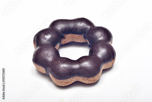  Pon de ring chocolate donut isolated on white backgrround photo