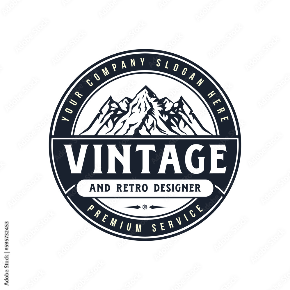 Mountain Travel and Adventure or outdoor vintage logo template, badge, Mountain tourism, hiking, Forest camp, and emblem style logo