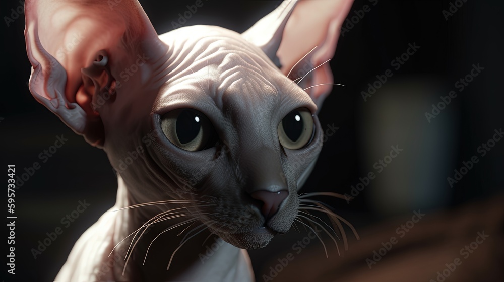 hairless cat, digital art illustration, Generative AI