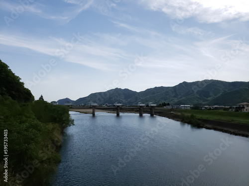 東山公園の吊り橋から見る揖保川の風景