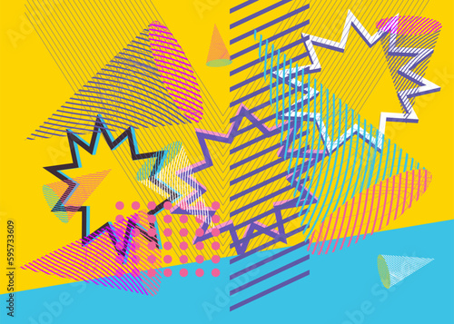 Minimal vector geometric cover. Abstract geometry graphic illustration. Colorful busy background.