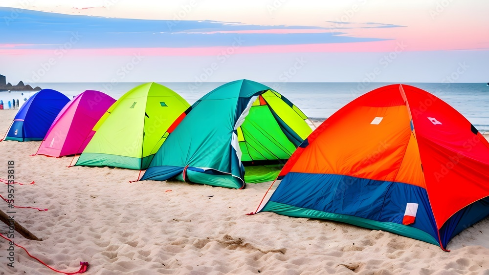 Colorful beach tents at the beach Colorful beach tents at the beach