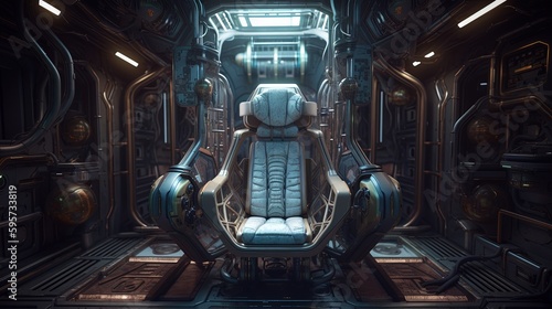 Fototapeta Naklejka Na Ścianę i Meble -  interstellar stations chair, digital art illustration, Generative AI