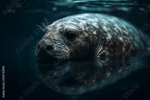 Grunge oceanic mammal appendage submerged in the water. Generative AI
