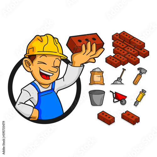 bricklayer clip art set