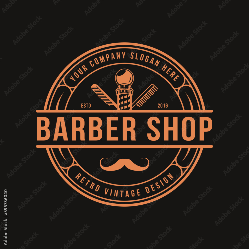 Obraz premium Barber shop logo design with retro vintage style logo