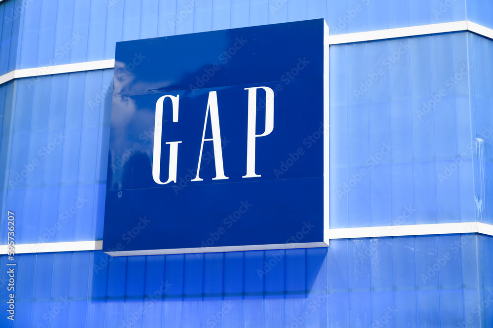New York, New York, USA April 23, 2023 The sign of a GAP clothing