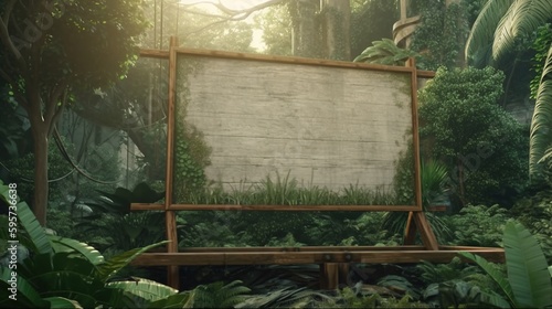 Fototapeta Naklejka Na Ścianę i Meble -  empty billboard jungle frame, digital art illustration, Generative AI