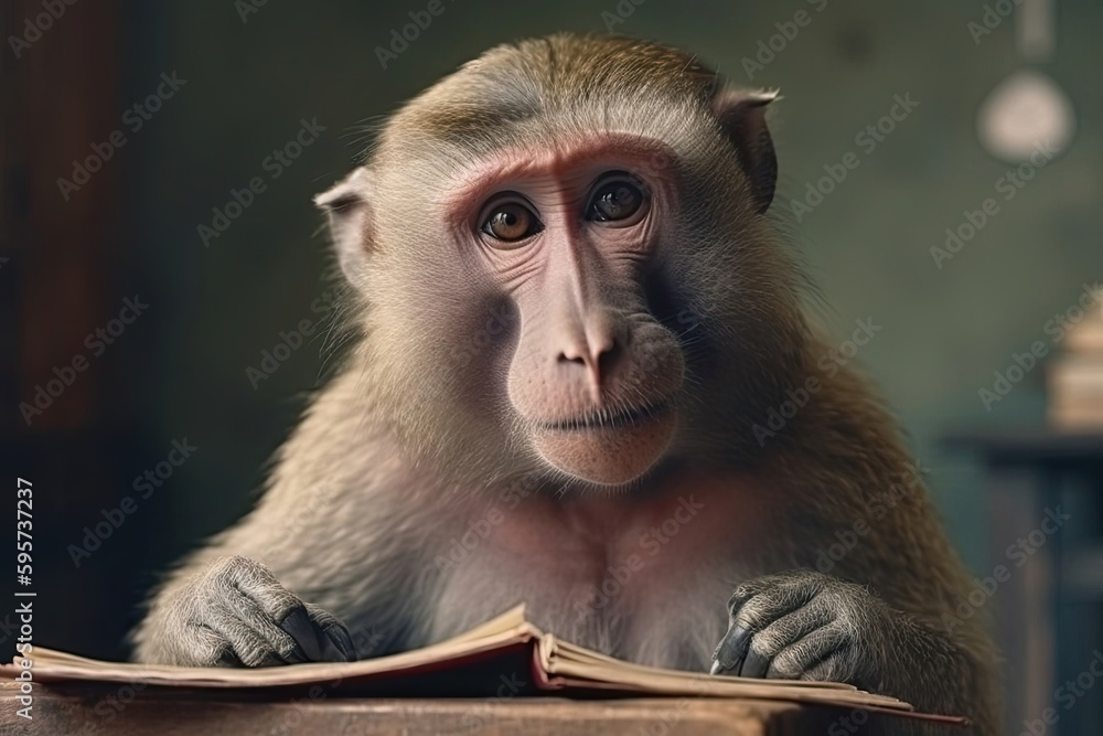 Obraz premium Baboon Student Very Studious Generative AI