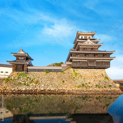 Nakatsu, Japan - Nov 26 2022: Nakatsu Castle known as one of the three mizujiro, or "castles on the sea", in Japan. The original castle was destroyed in the Meiji Restoration and rebuilt in 1964