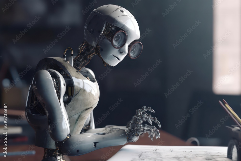 Glass Robot College Student Getting Ready For Exams Generative AI Glass Robot College Student Getting Ready For Exams Generative AI