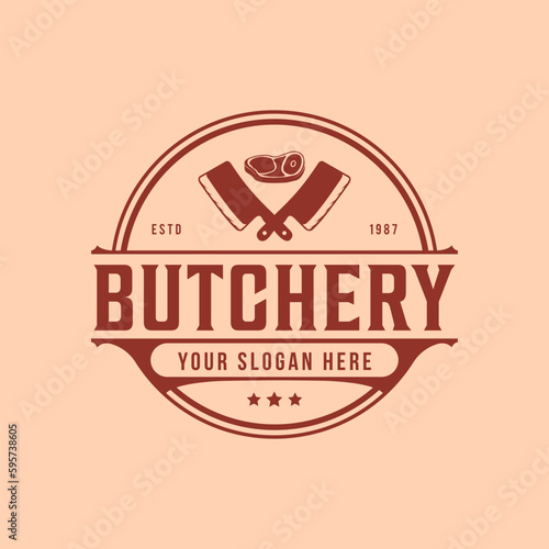 Butcher meat shop logo and Chefs Butcher Shop logo. meat knife logo design