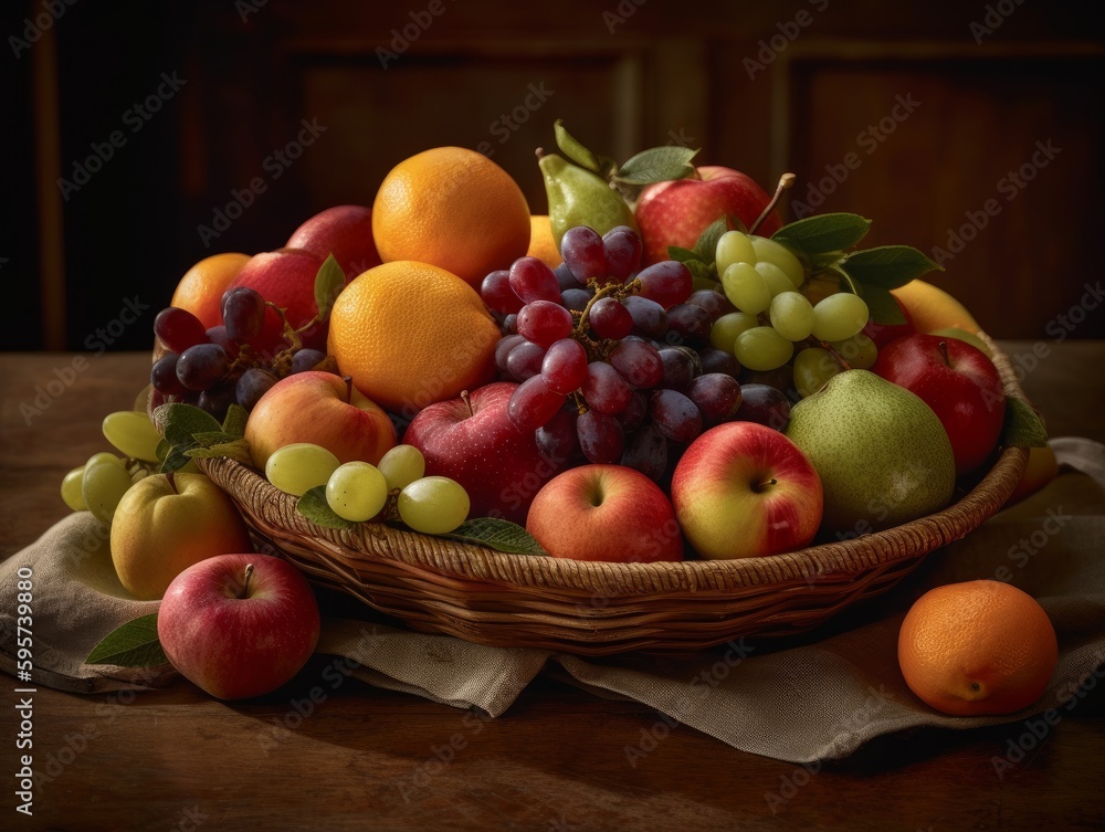 Fresh fruit basket on table Fresh fruit basket on table