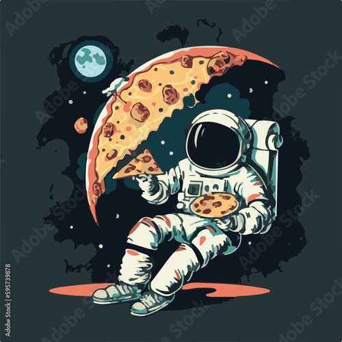 ASTRONOUT EATING UNIQUE PIZZA VECTOR