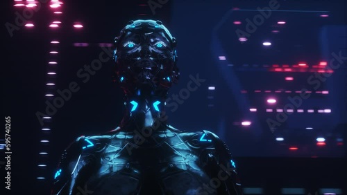 Futuristic Robot in CyberPunk City photo