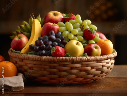 Fresh fruit basket on table