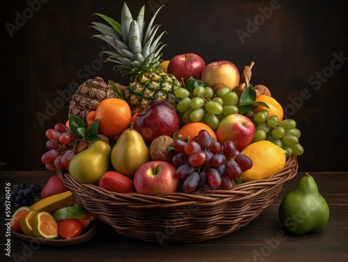 Fresh fruit basket on table